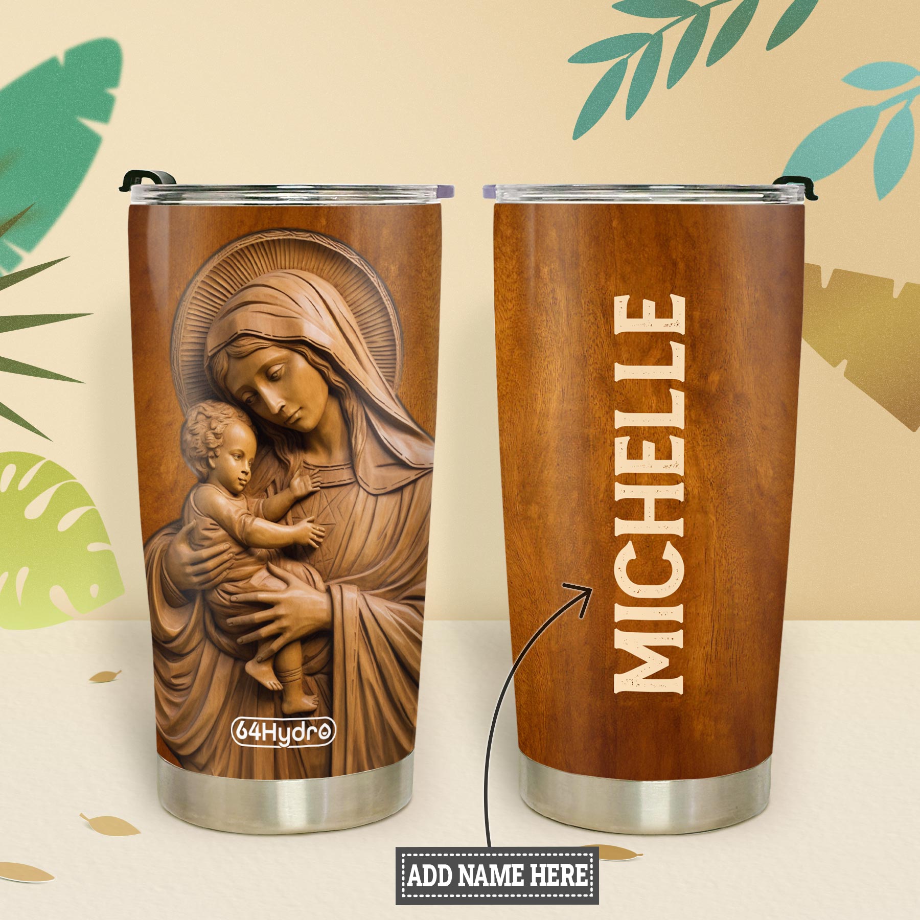 Maria Holding Jesus Wooden Carving HTRZ31080934DY Stainless Steel Tumbler