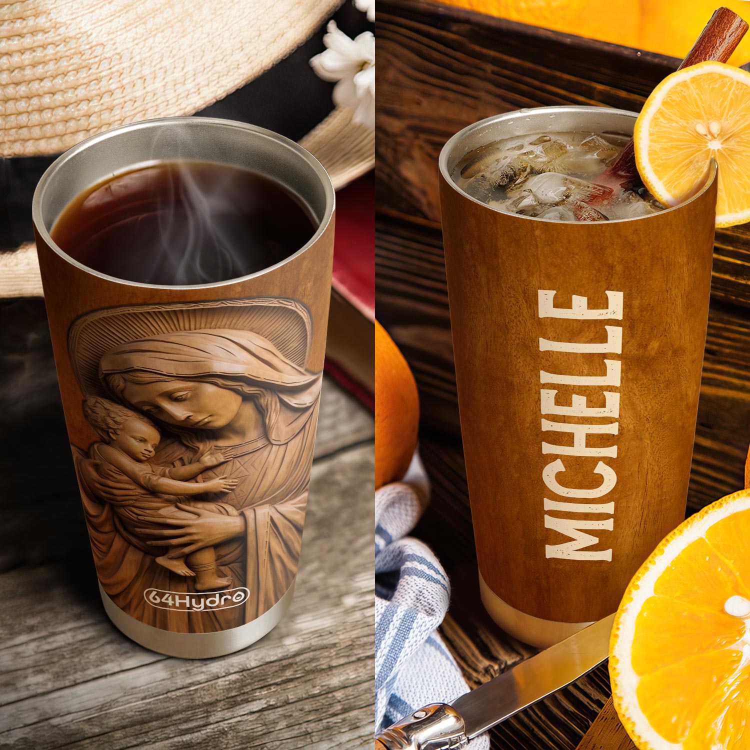 Maria Holding Jesus Wooden Carving HTRZ31080934DY Stainless Steel Tumbler