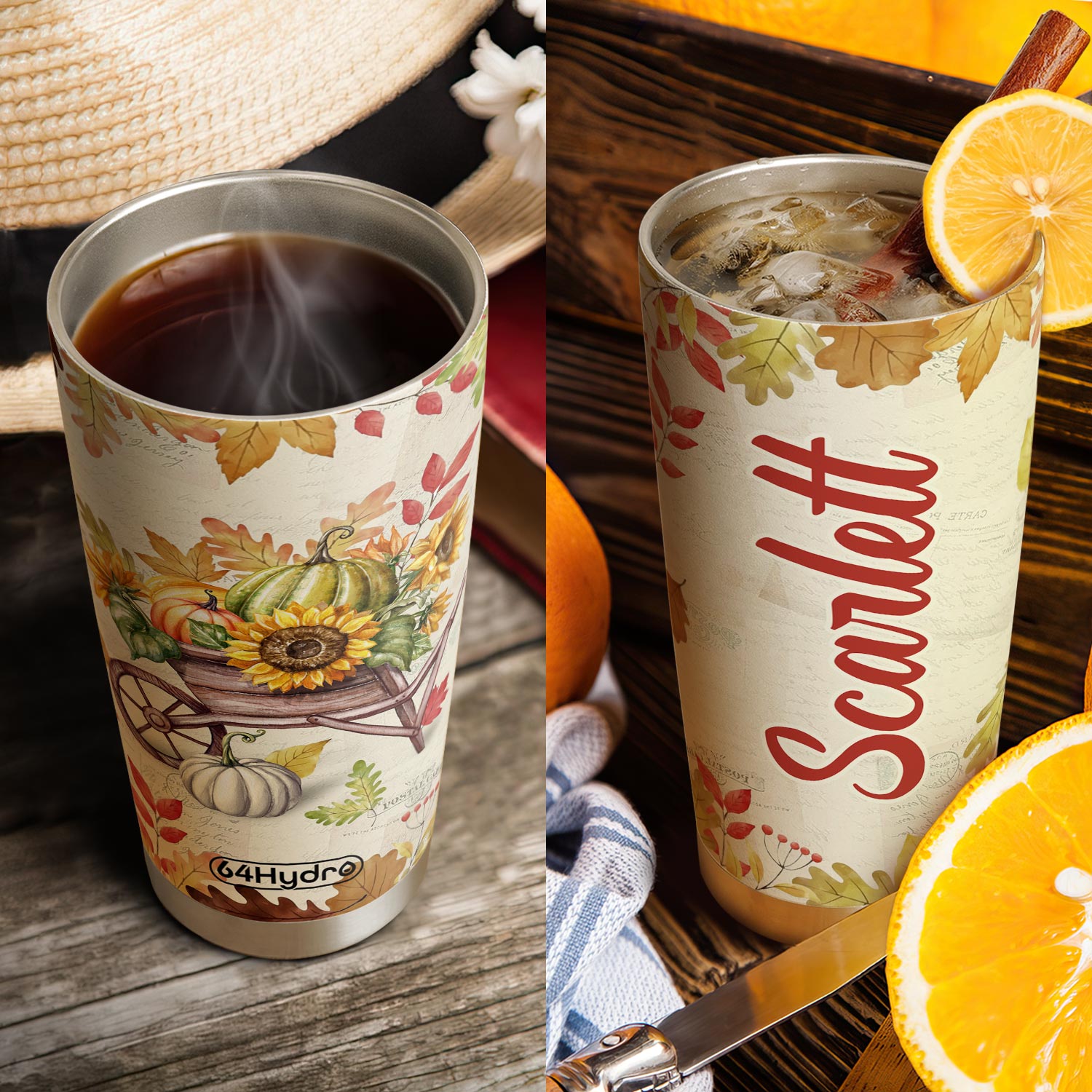 Autumn Pumpkins In The Wheelbarrow HTRZ31080220SD Stainless Steel Tumbler