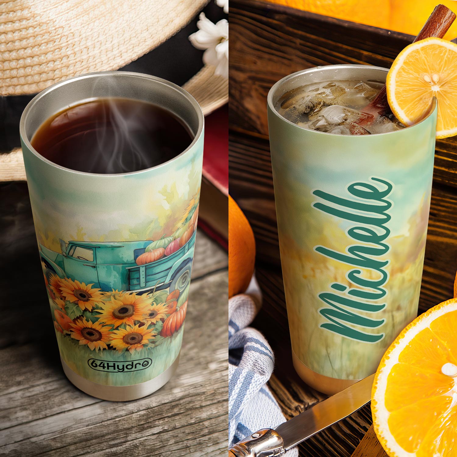 Autumn Sunflower Pumpkin Truck HTRZ28083961XB Stainless Steel Tumbler