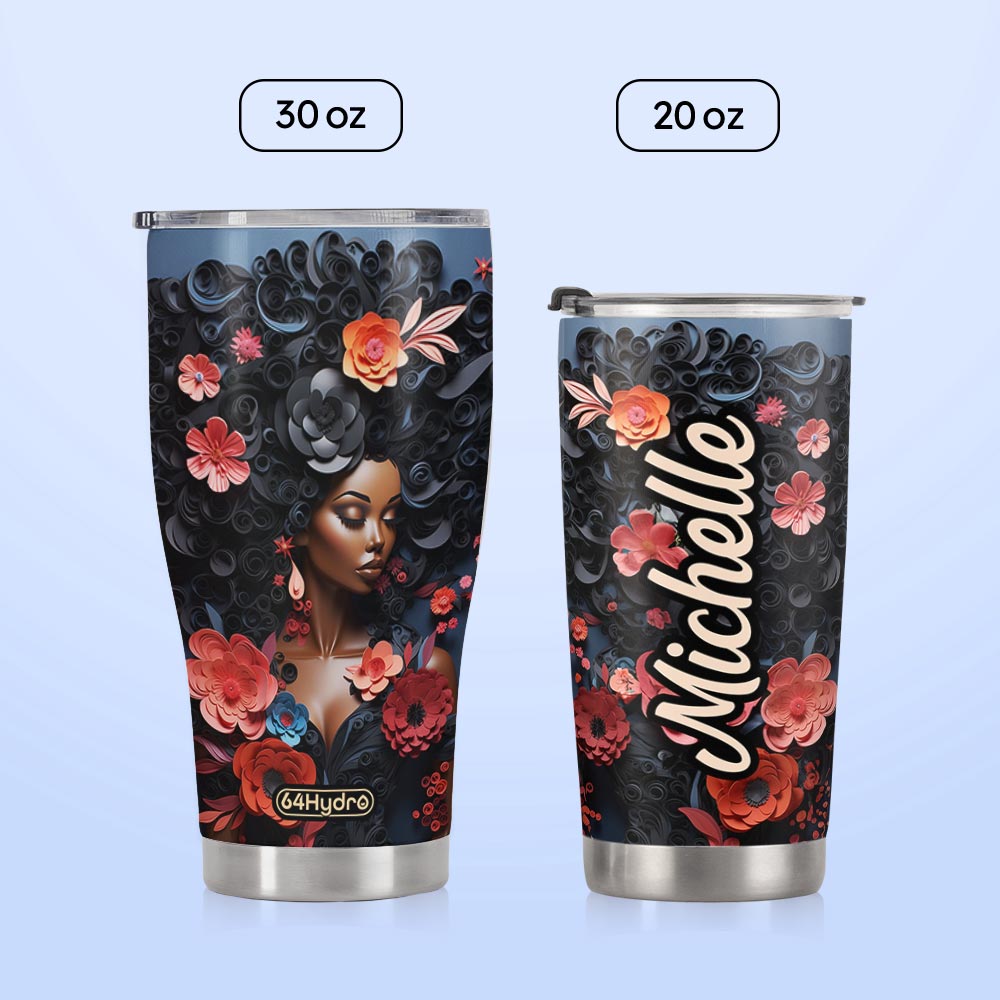 Black Woman Floral Quilling Art HHRZ20095228XZ Stainless Steel Tumbler