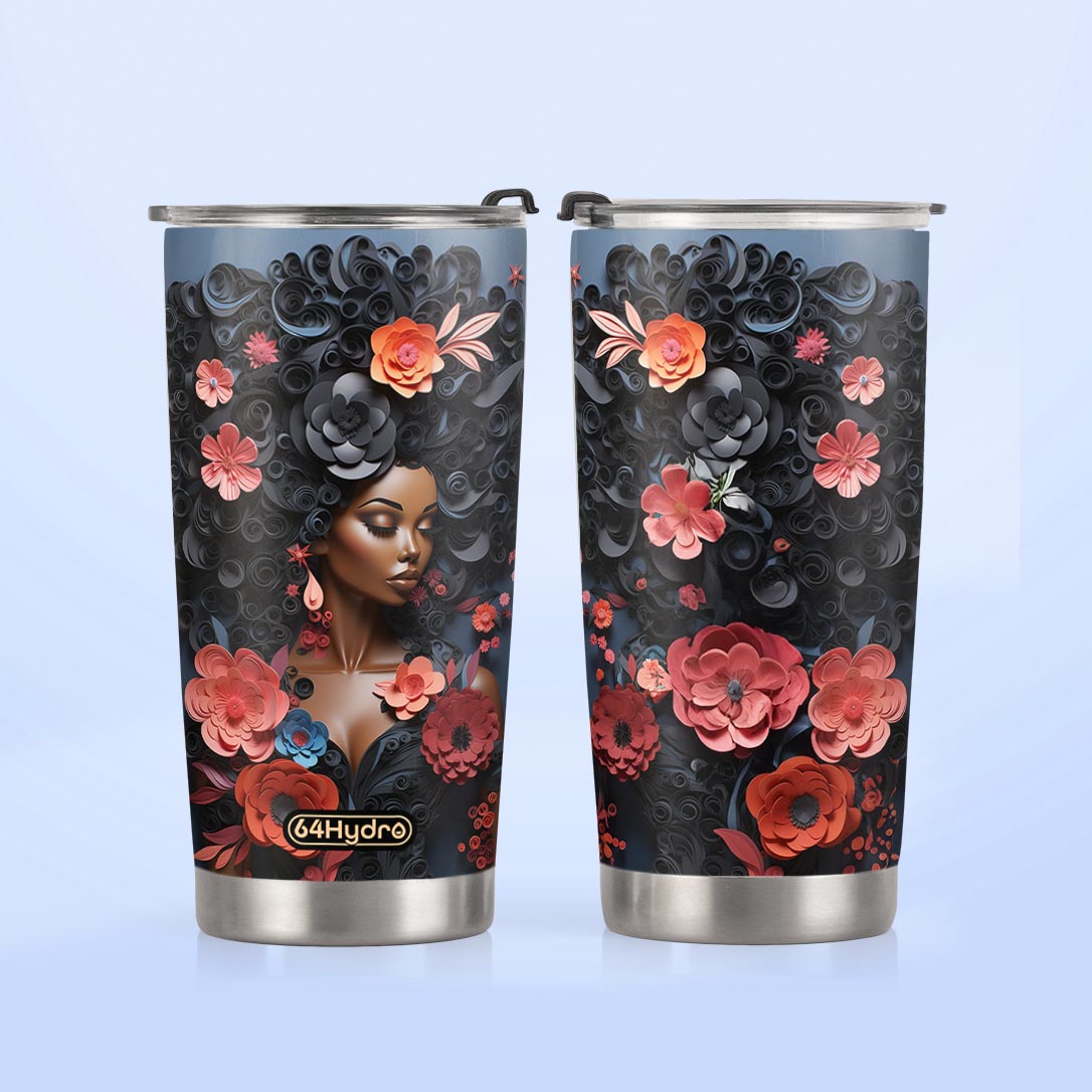 Black Woman Floral Quilling Art HHRZ20095228XZ Stainless Steel Tumbler
