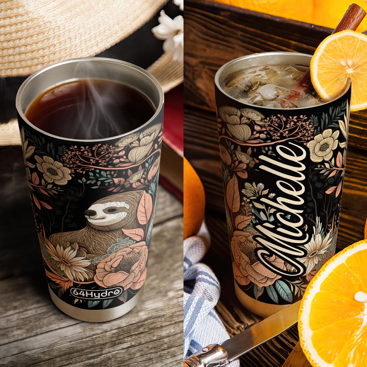 Colorful Floral Sloth HTRZ05091364CA Stainless Steel Tumbler