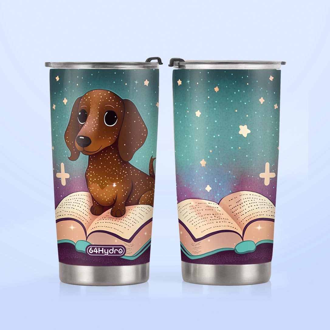 Cute Dachshund Reading Books HTRZ12092303DS Stainless Steel Tumbler