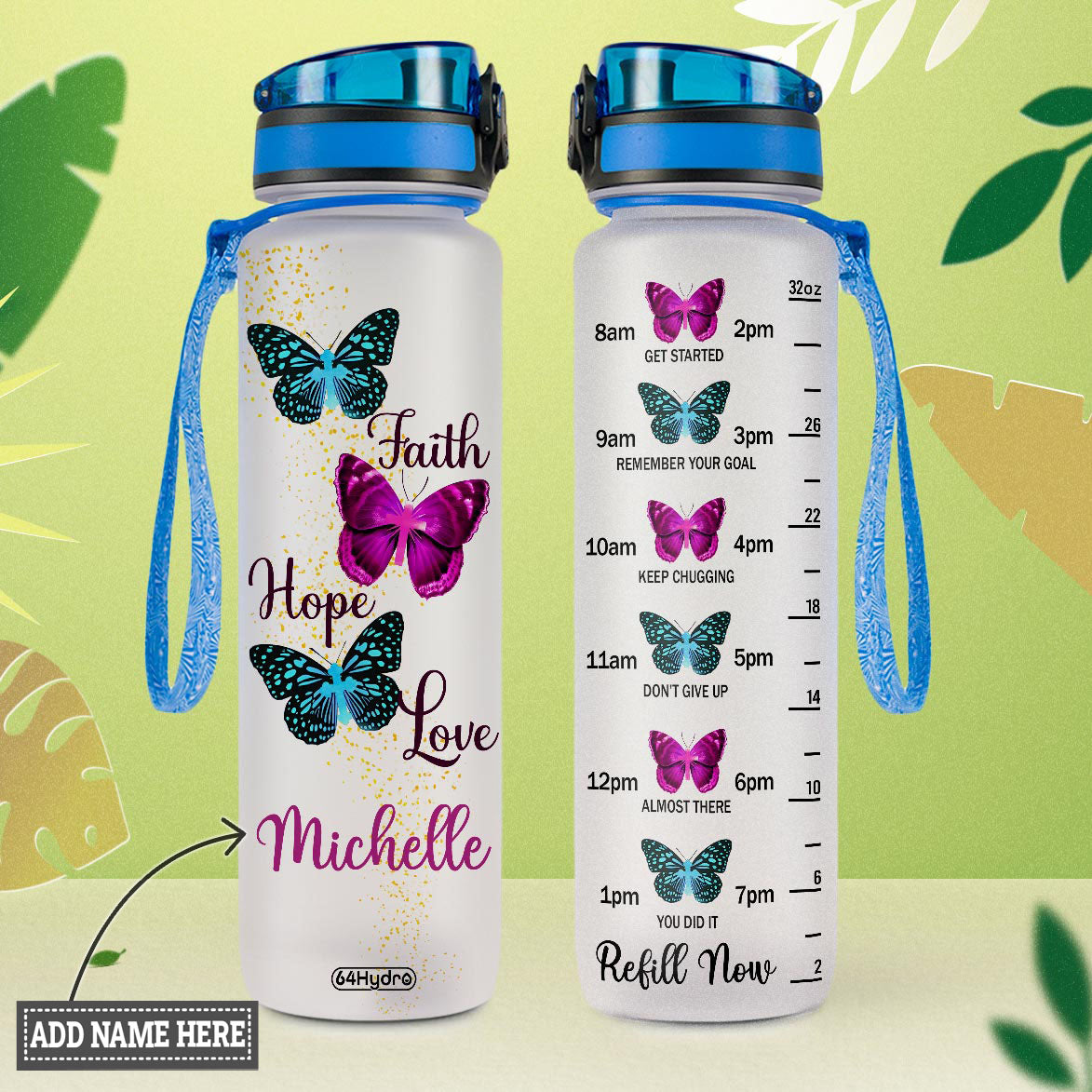 Faith Hope Love Butterfly HHRZ09089724KV Water Tracker Bottle
