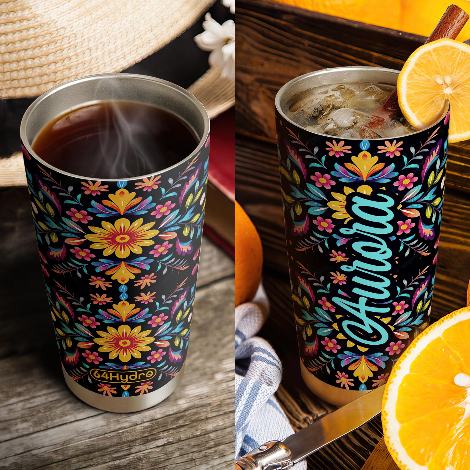 Gardening Mexican Flower Pattern HTRZ25091467LV Stainless Steel Tumbler