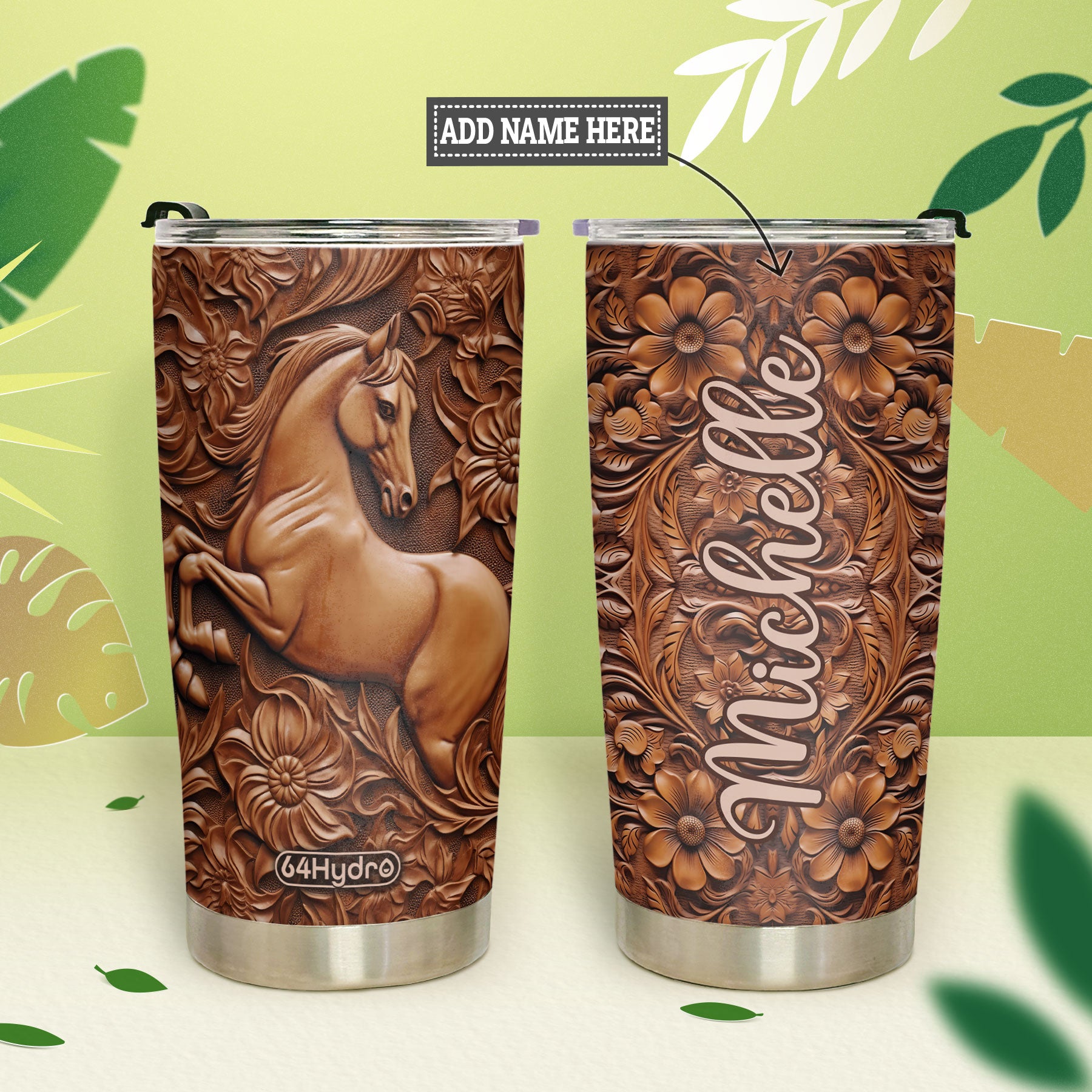 Horse Leather Carving HHAY070723415 Stainless Steel Tumbler