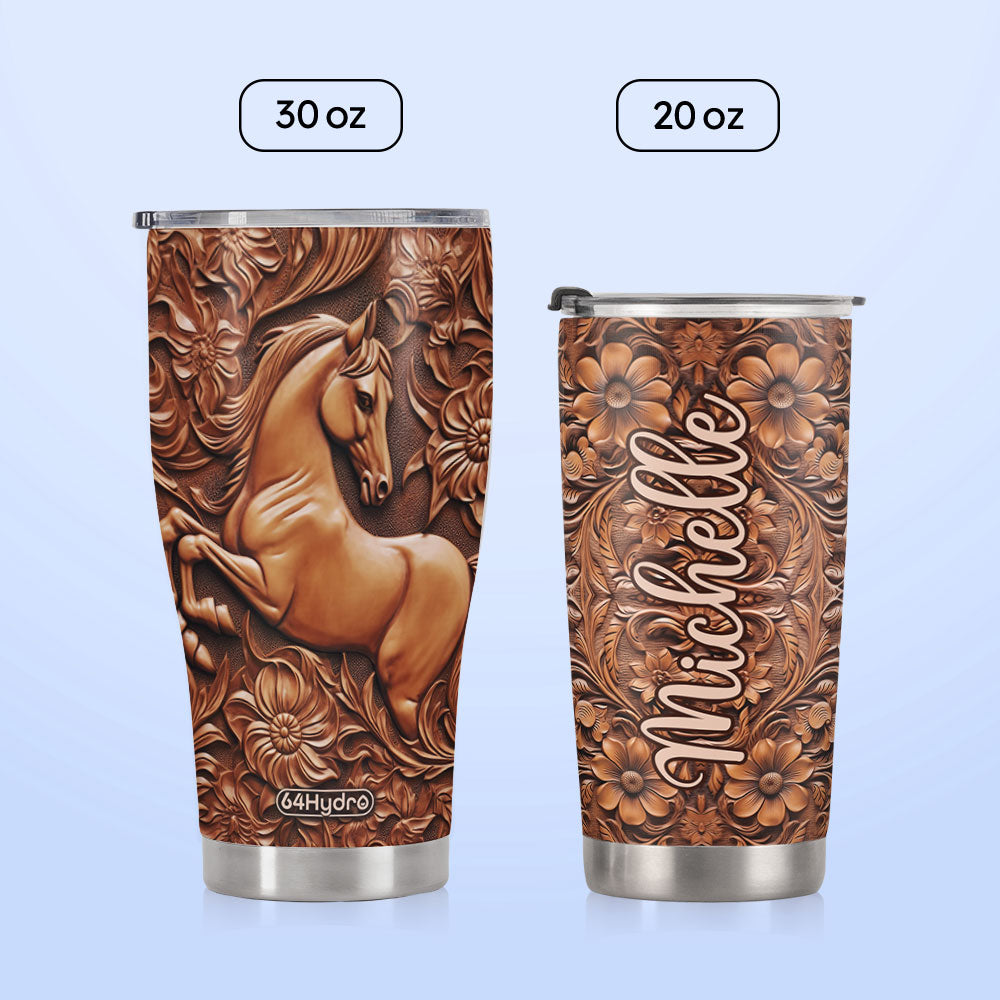 Horse Leather Carving HHAY070723415 Stainless Steel Tumbler