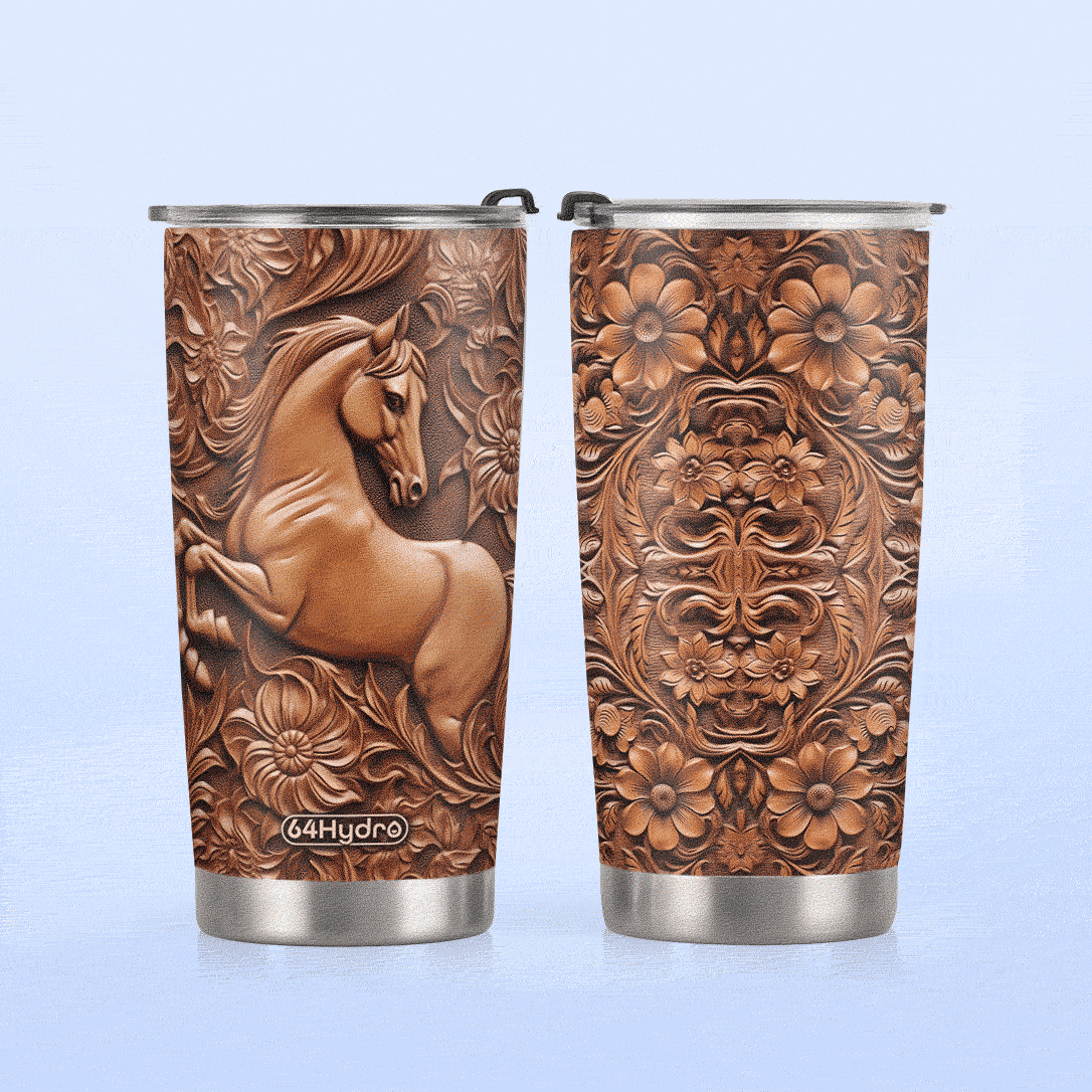 Horse Leather Carving HHAY070723415 Stainless Steel Tumbler