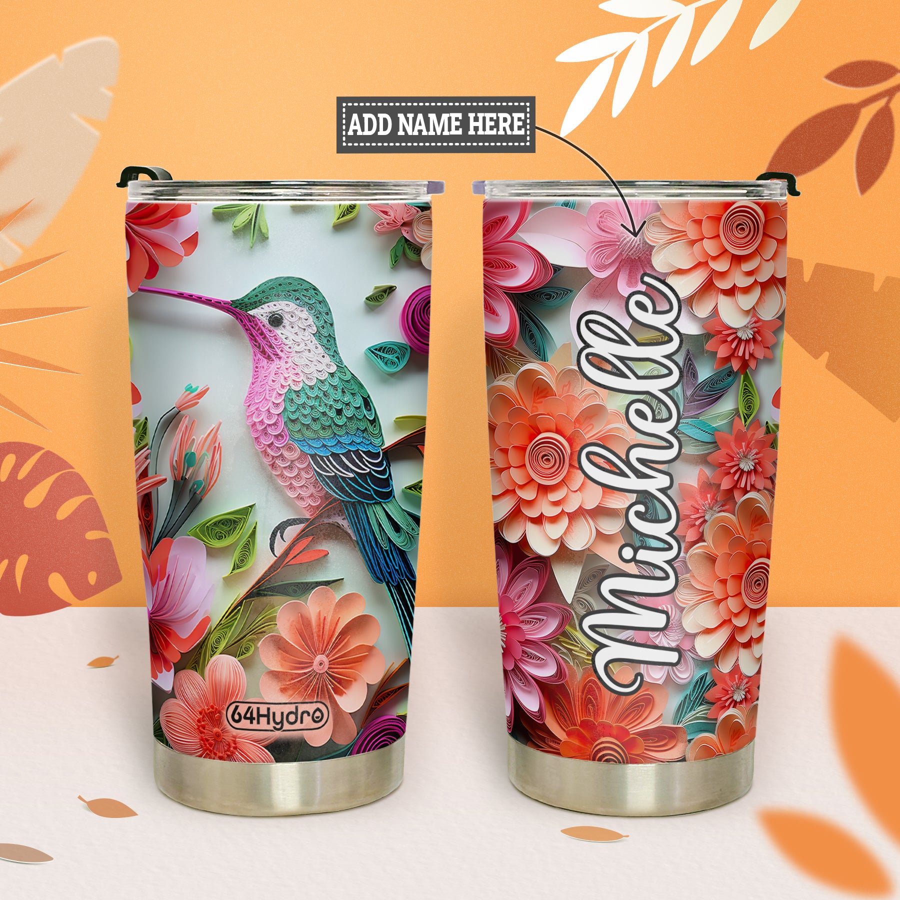 Hummingbird In Flowers Garden Paper Quiling HHAY060723377 Stainless Steel Tumbler
