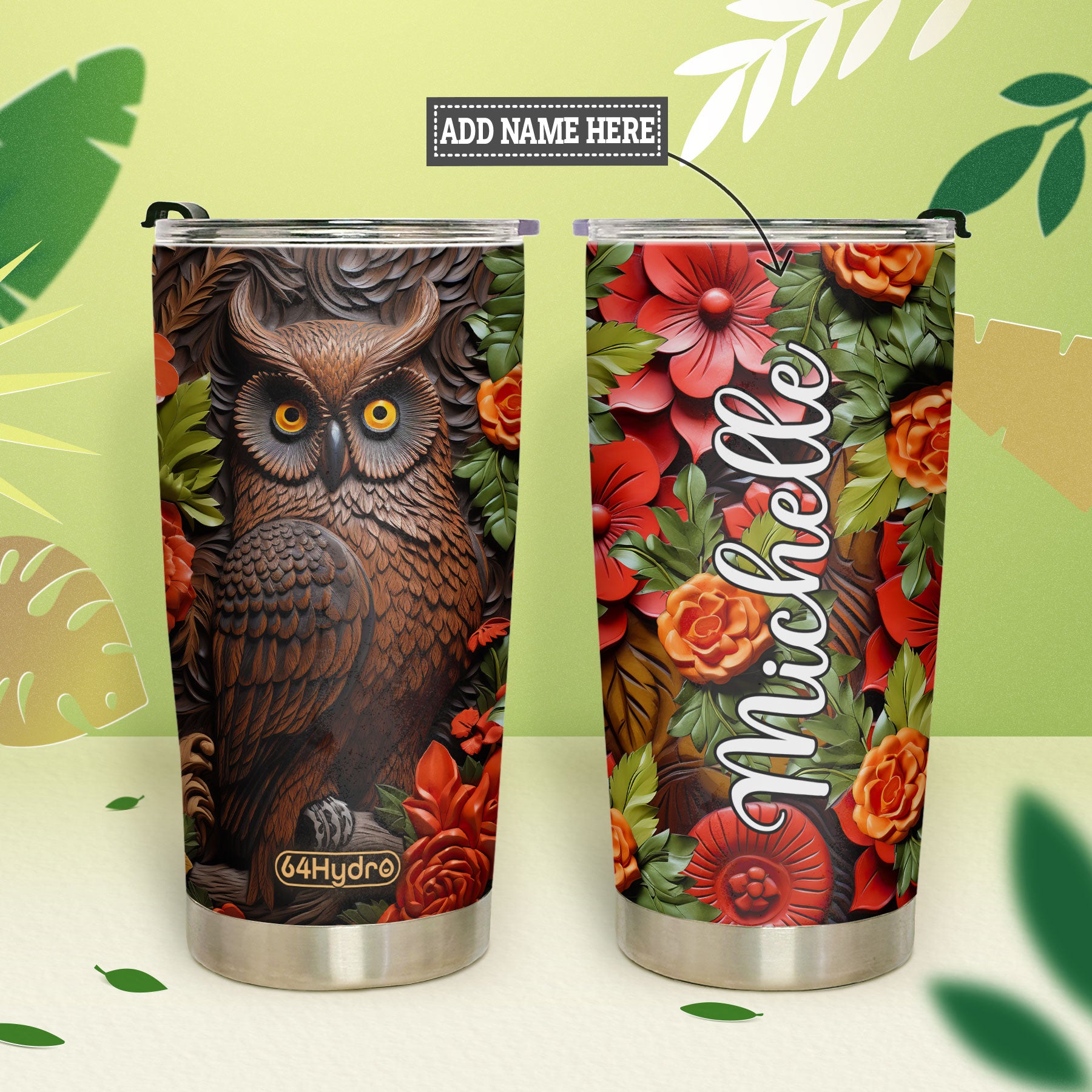 Owl Leather Carving HHAY100723892 Stainless Steel Tumbler