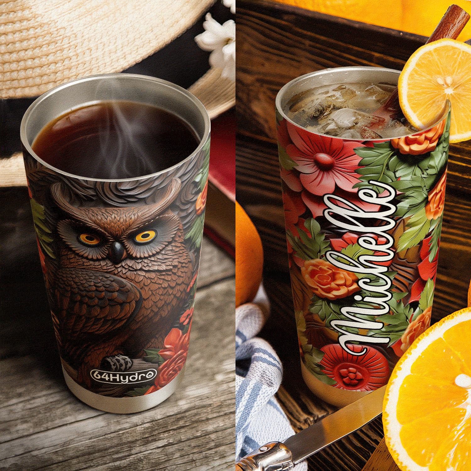 Owl Leather Carving HHAY100723892 Stainless Steel Tumbler