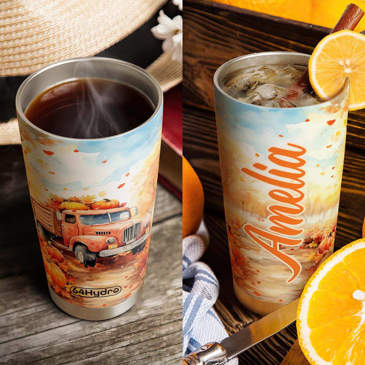 Pumpkin Truck Autumn HTRZ24087258PB Stainless Steel Tumbler