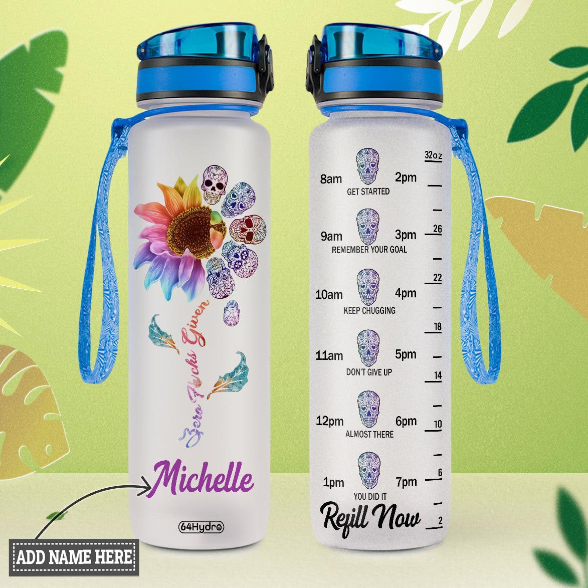 Skull Mandala Sunflower HHRZ09082547UP Water Tracker Bottle