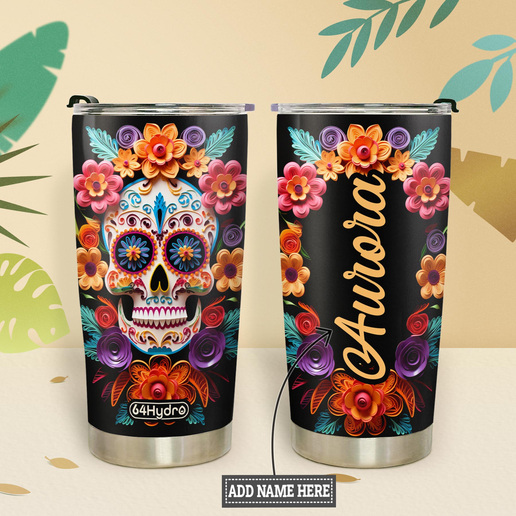 Sugar Skull Quilling Art HTRZ27099672FL Stainless Steel Tumbler