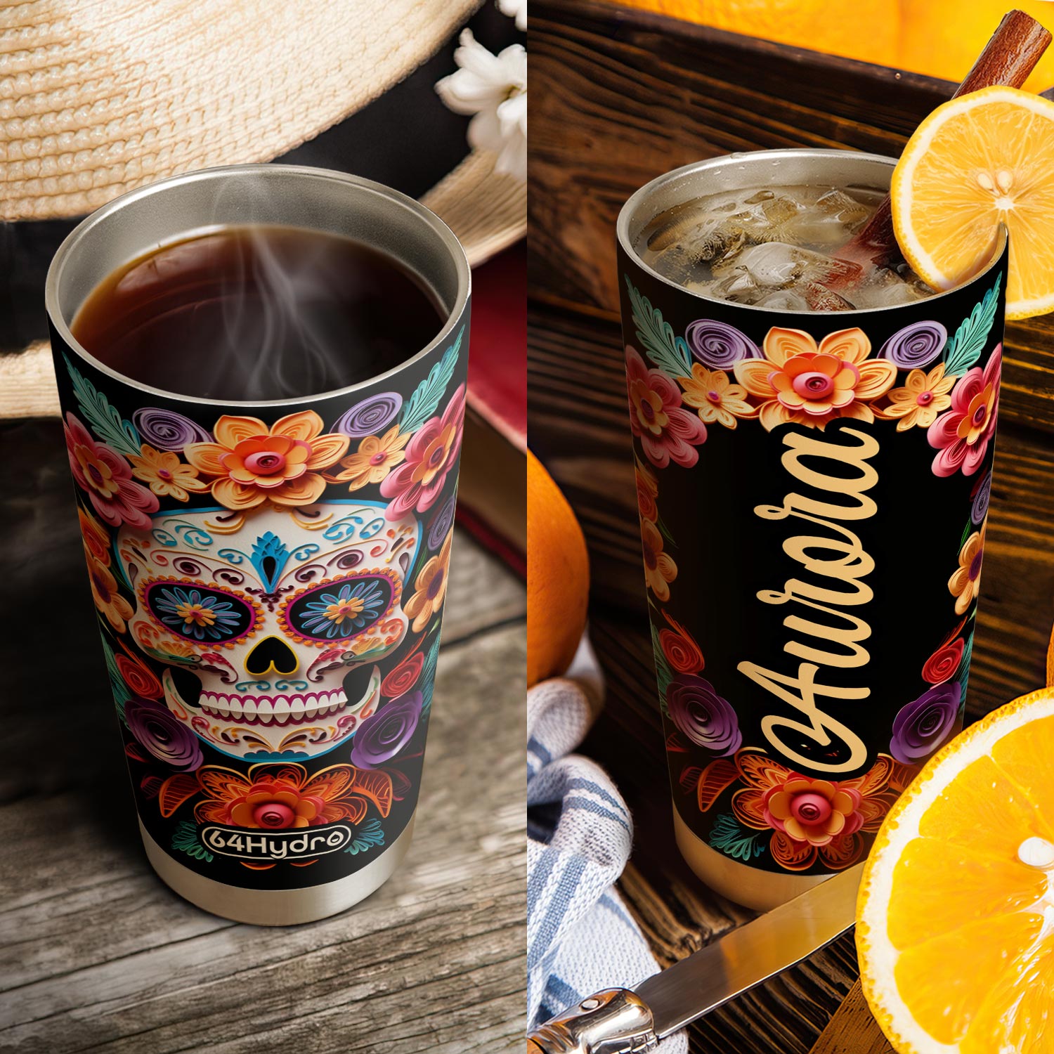 Sugar Skull Quilling Art HTRZ27099672FL Stainless Steel Tumbler