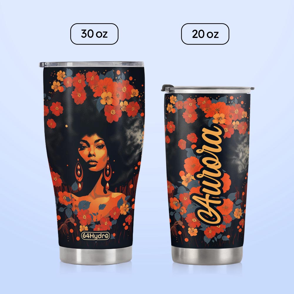Vintage Black Woman Floral HHRZ20090464GI Stainless Steel Tumbler
