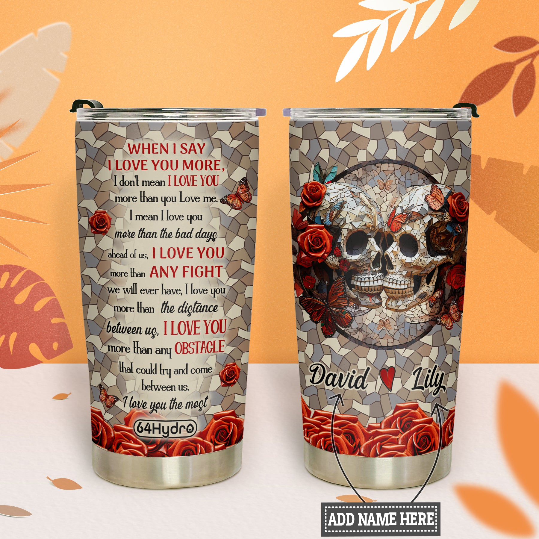 When I Say I Love You Skull Couple Mosaic Art HHRZ030723170 Stainless Steel Tumbler