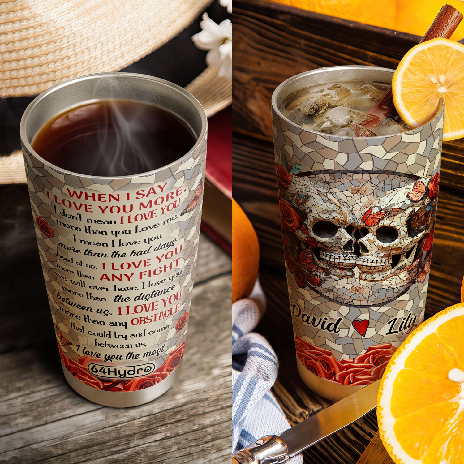 When I Say I Love You Skull Couple Mosaic Art HHRZ030723170 Stainless Steel Tumbler