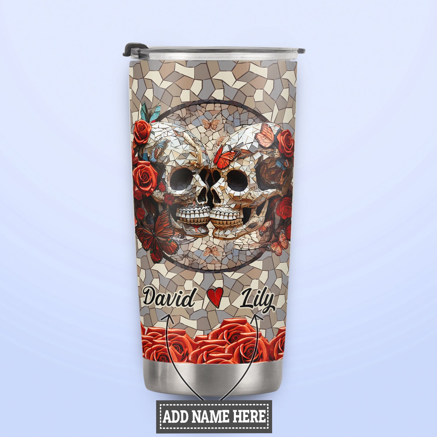 When I Say I Love You Skull Couple Mosaic Art HHRZ030723170 Stainless Steel Tumbler
