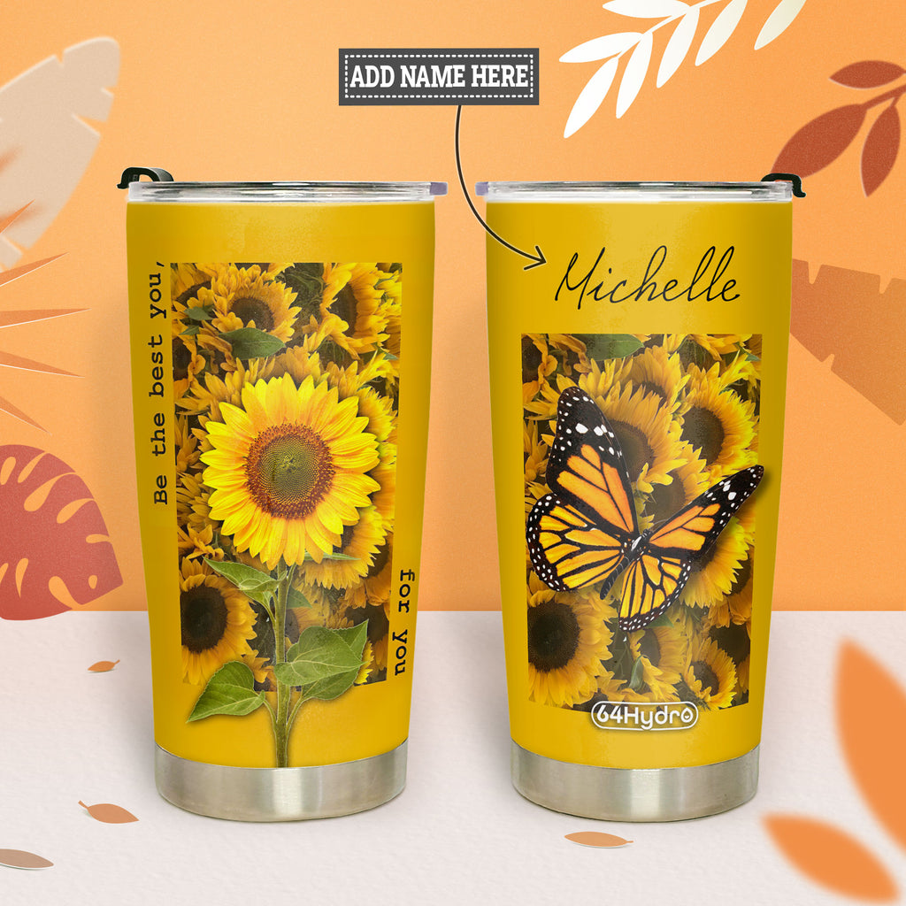 Sunflower Tumbler and Engraved Script Name - 20oz Hot Tumbler with