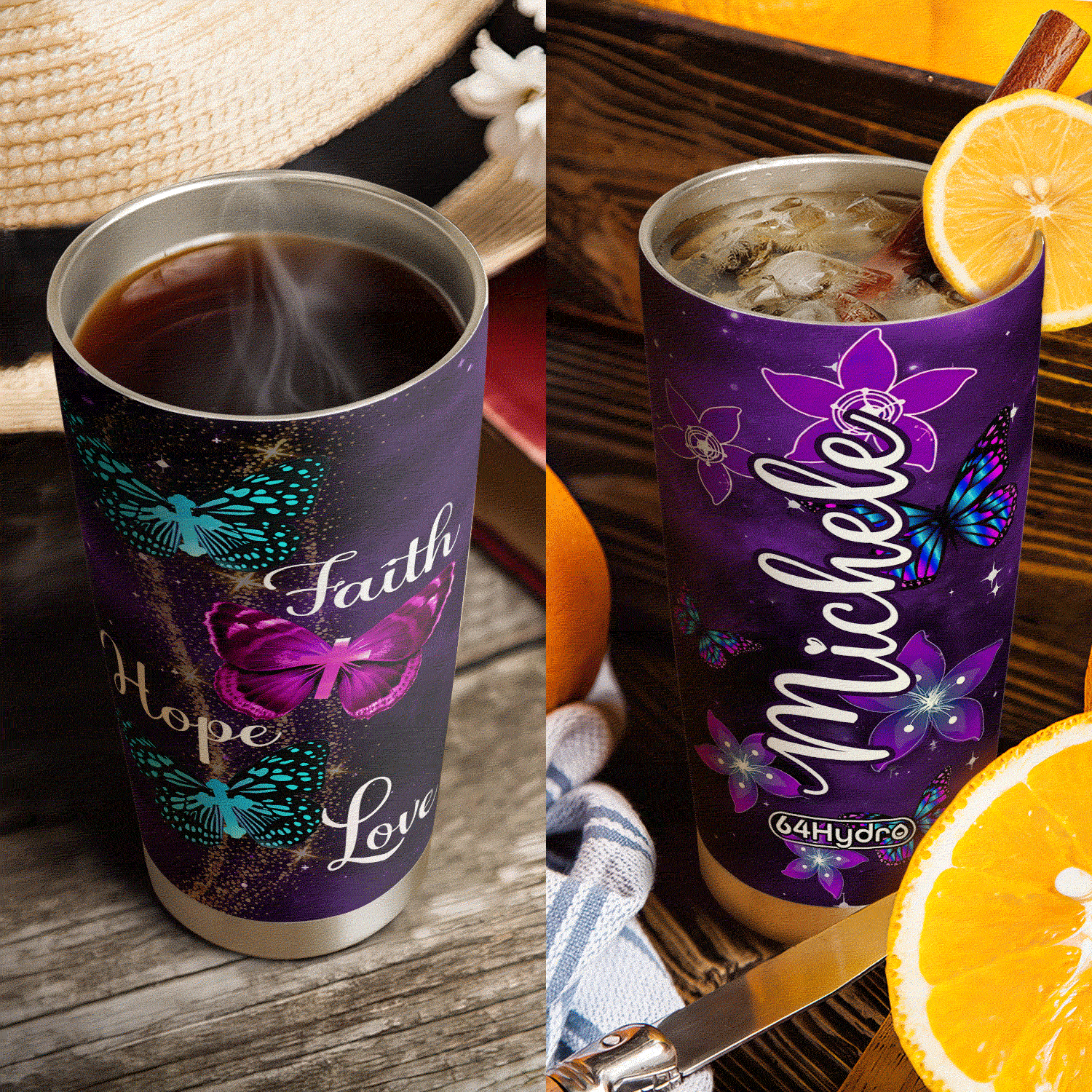 Faith Hope Love Butterfly KD2 MAL3009011 Stainless Steel Tumbler