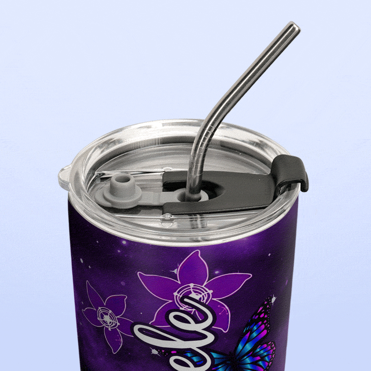 Faith Love Hope Purple Butterfly 20 oz insulated tumbler with lid and straw