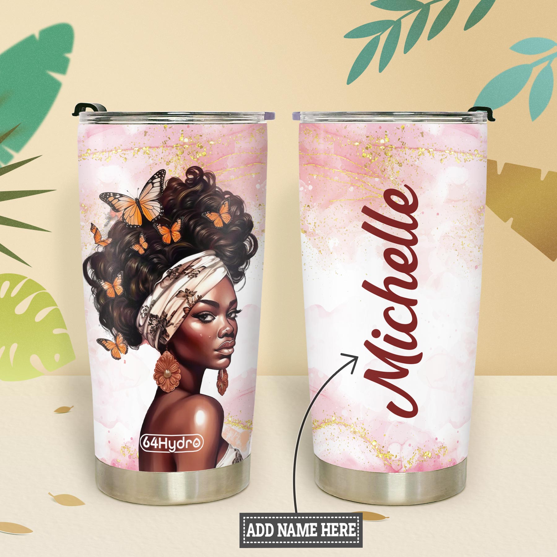 Black Woman Butterfly HHRZ20092231LL Stainless Steel Tumbler