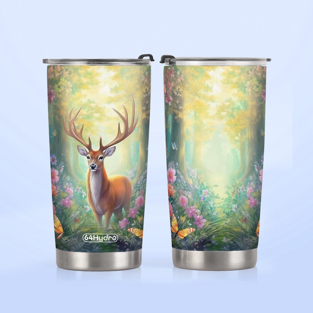 Deer In Flower Forest HTRZ15096343GC Stainless Steel Tumbler