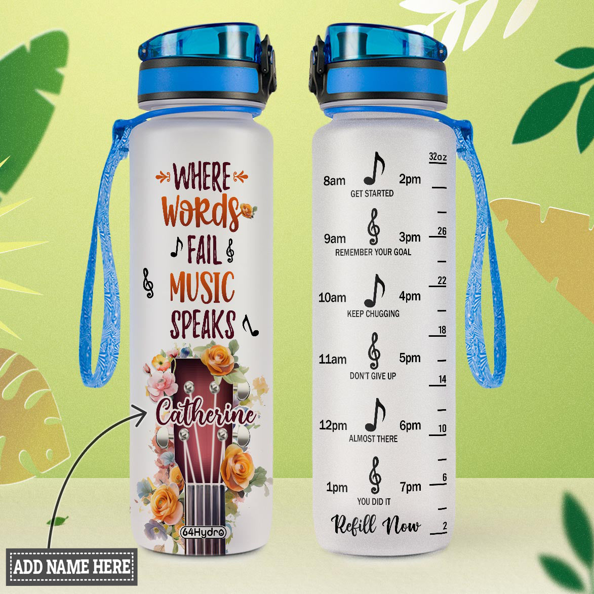 Guitar Where Words Fail Music Speaks HTRZ11087470BY Water Tracker Bottle