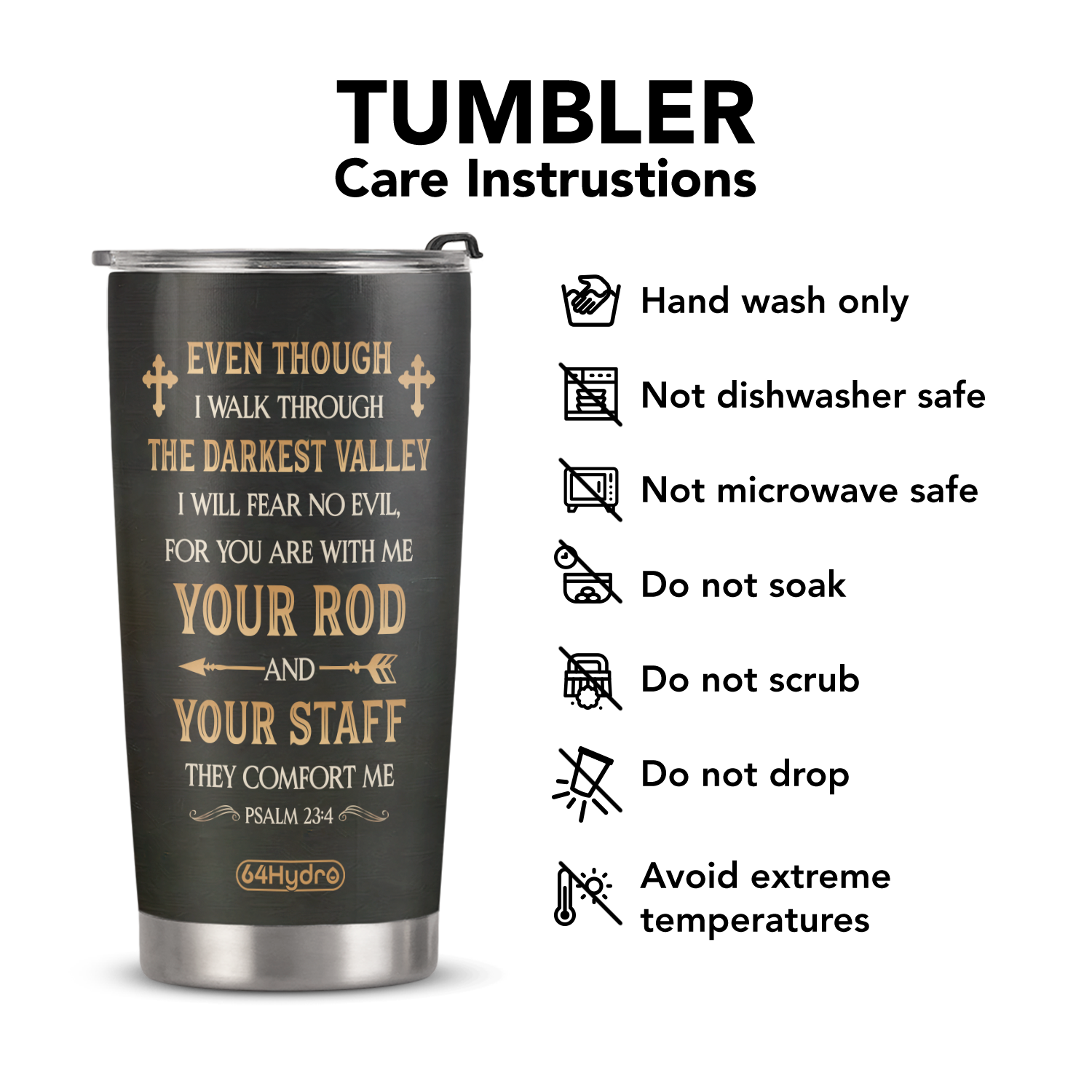 I Will Fear No Evil For You Are With Me Psalm 23 4 ANRZ04114836WB Stainless Steel Tumbler