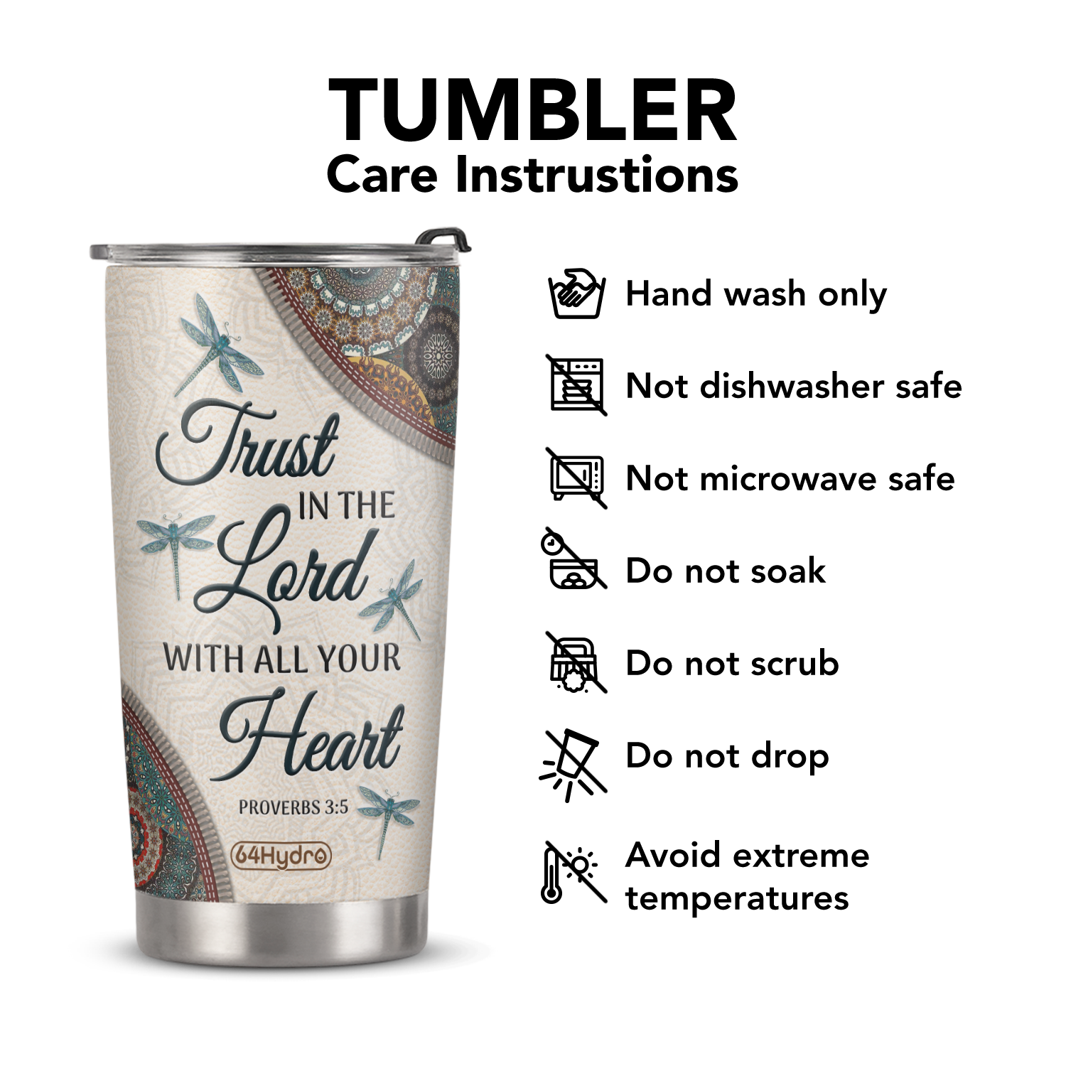 Trust In The Lord Proverbs 3 5 Dragonfly Mandala ANRZ04113510WX Stainless Steel Tumbler