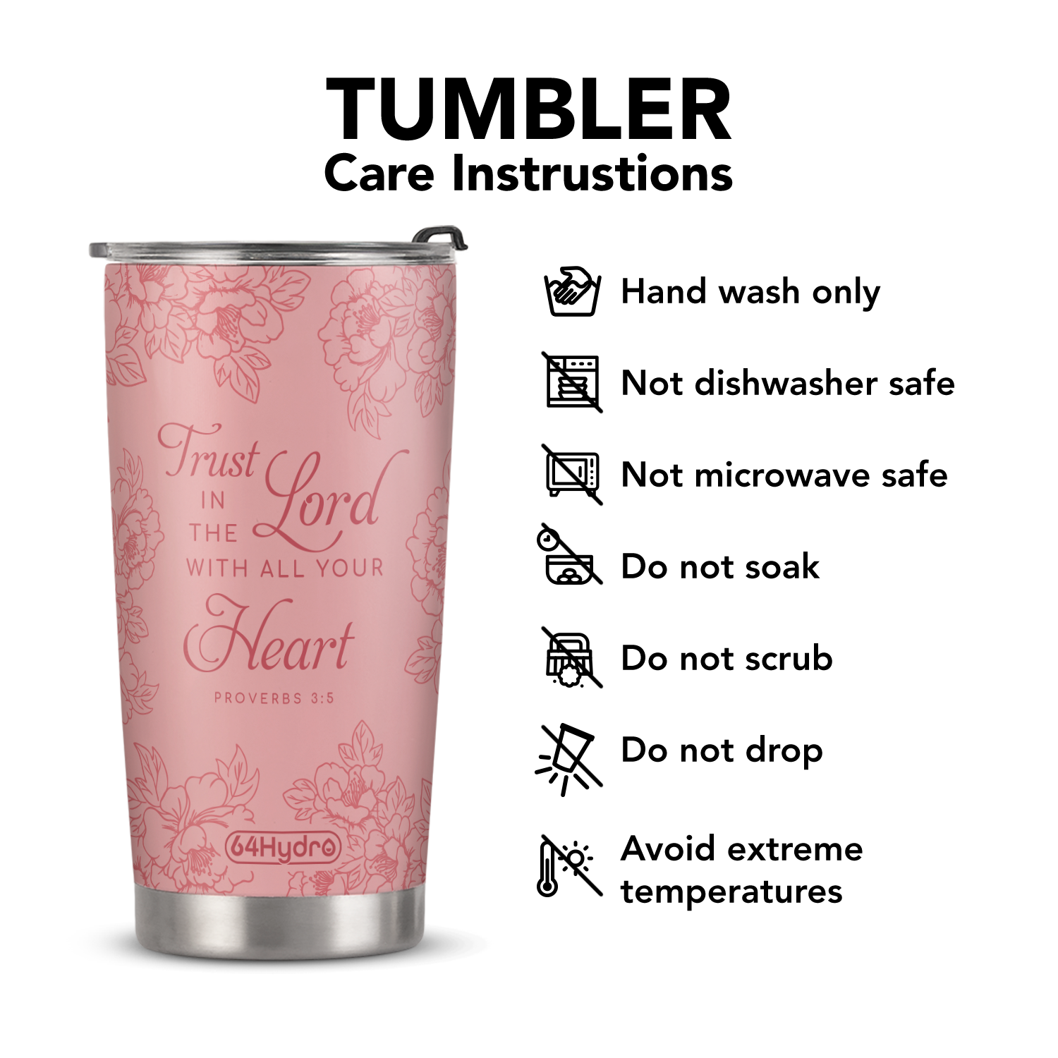 Trust In The Lord With All Your Heart Proverbs 3 5 Peony ANRZ04113131TD Stainless Steel Tumbler