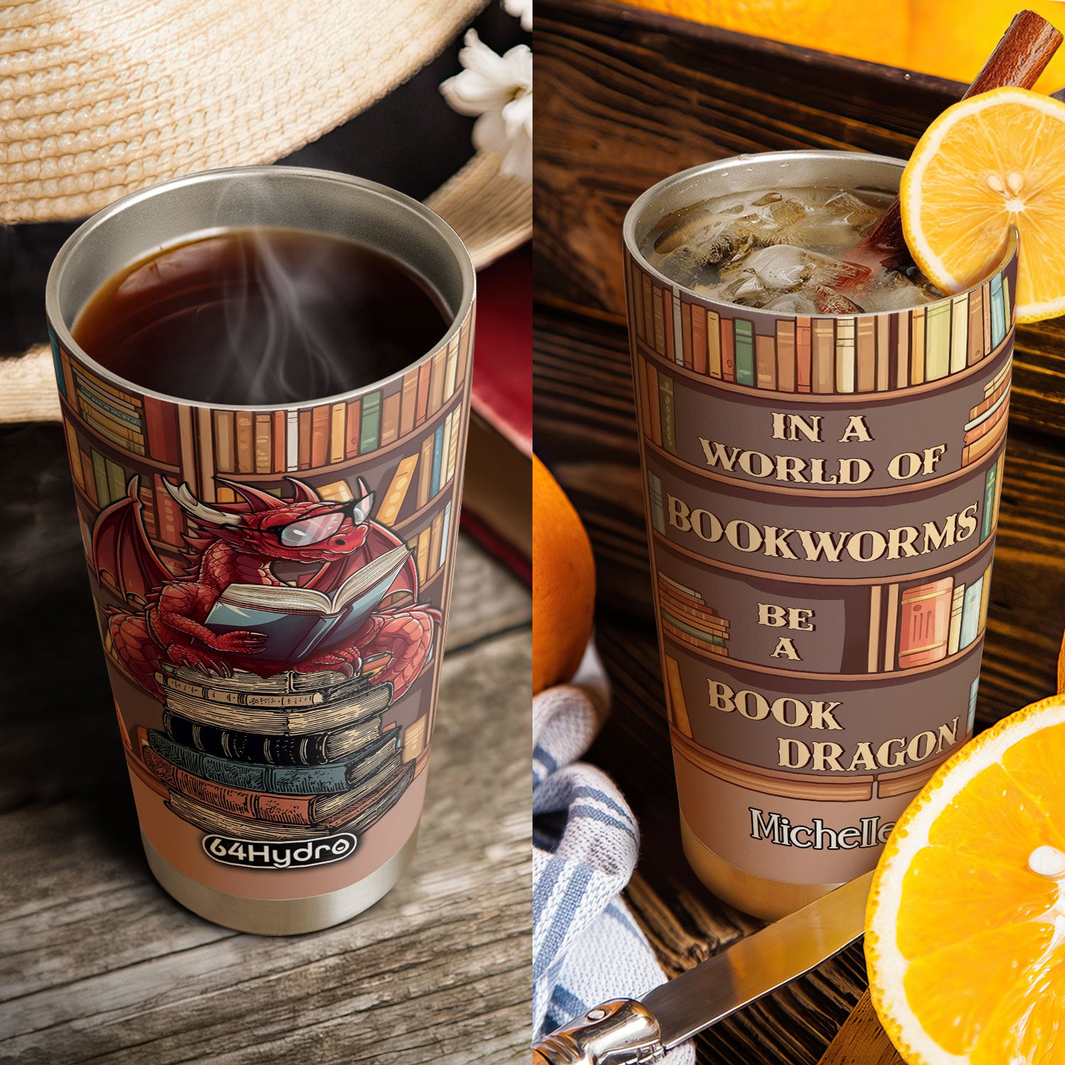 In A World Of Bookworms Be A Book Dragon HHLZ270623329 Stainless Steel Tumbler