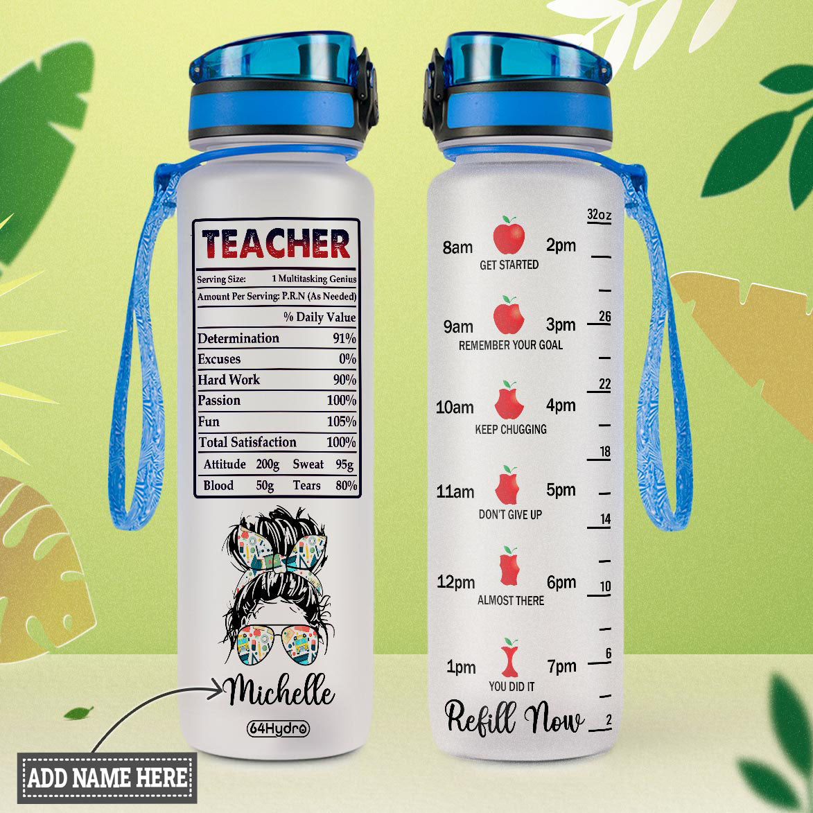 Teacher Nutrition Facts HTRZ10082560FU Water Tracker Bottle