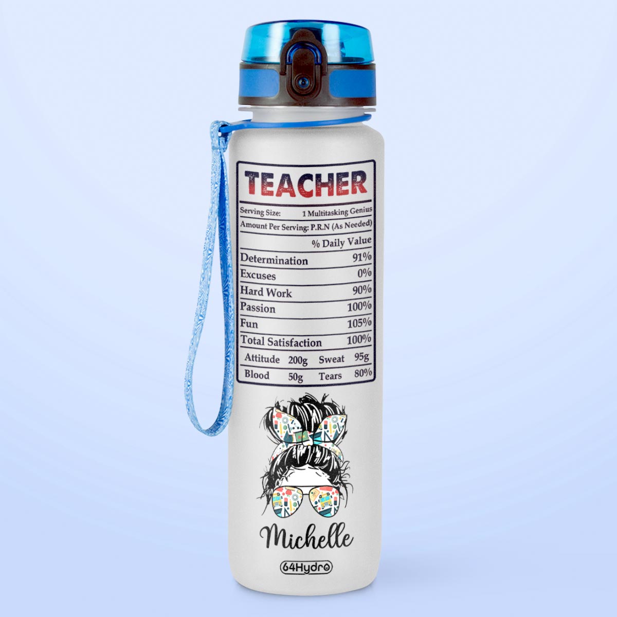 Teacher Nutrition Facts HTRZ10082560FU Water Tracker Bottle