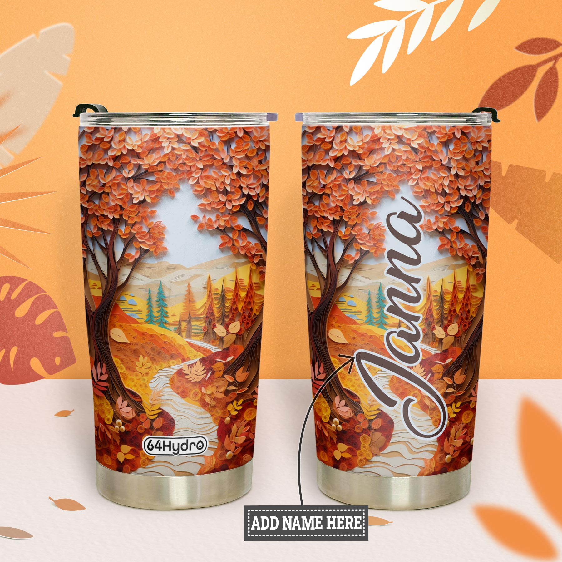 Autumn Leaves Quilling Art HTRZ31086695HS Stainless Steel Tumbler