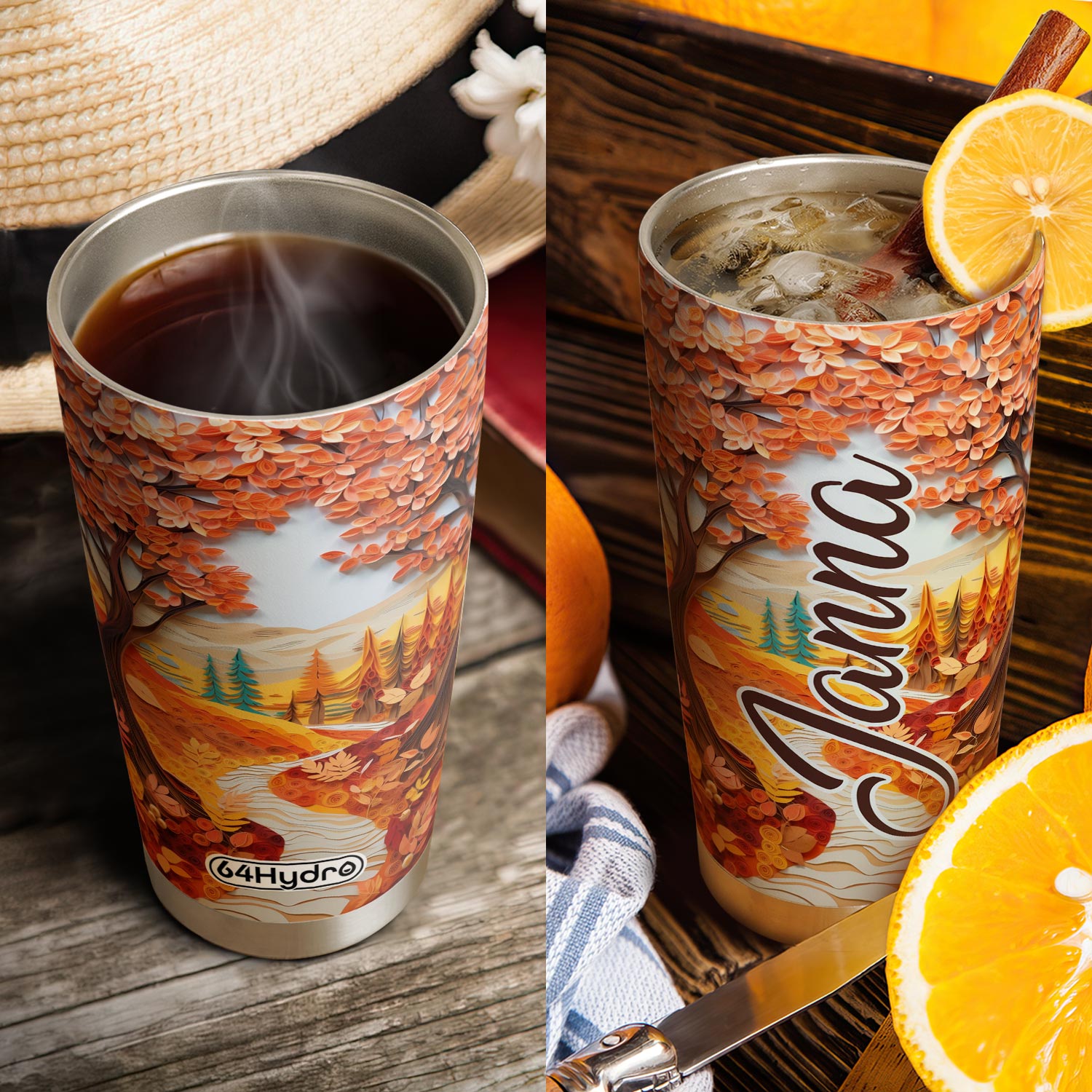 Autumn Leaves Quilling Art HTRZ31086695HS Stainless Steel Tumbler