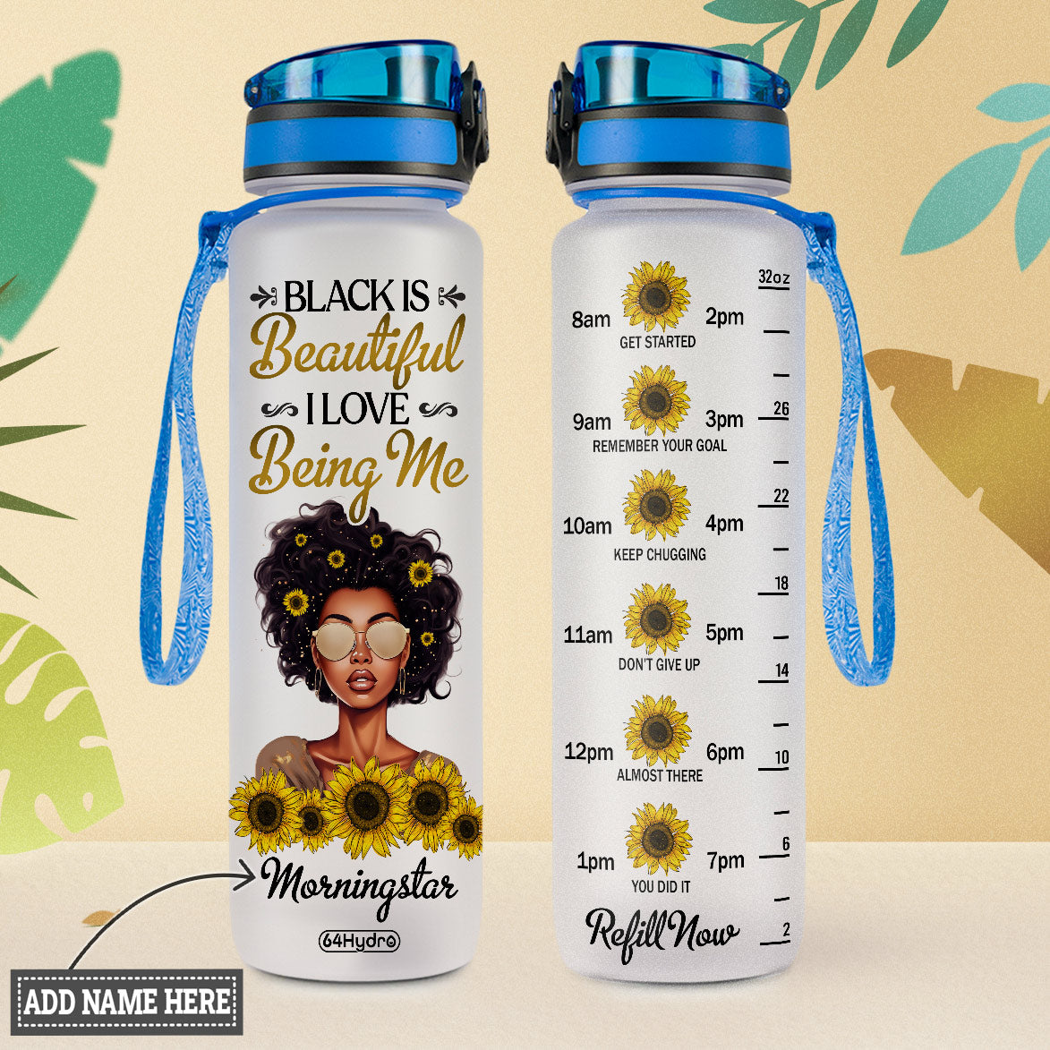 Black Is Beautiful I Love Being Me HTRZ11083402TN Water Tracker Bottle
