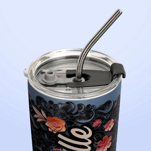 Black Woman Floral Quilling Art HHRZ20095228XZ Stainless Steel Tumbler