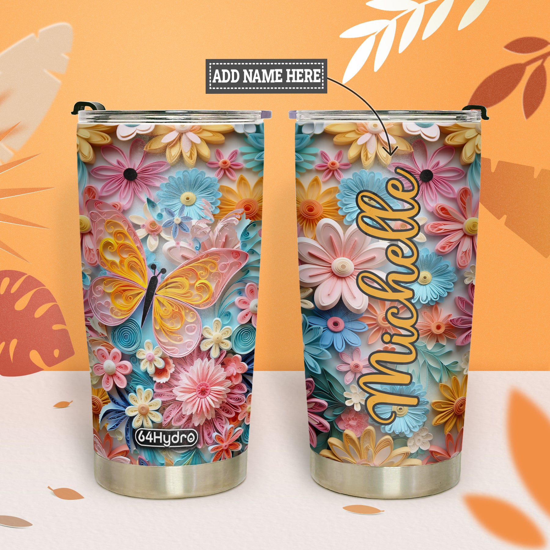 Butterfly Coloful Paper Quiling HHAY060723778 Stainless Steel Tumbler