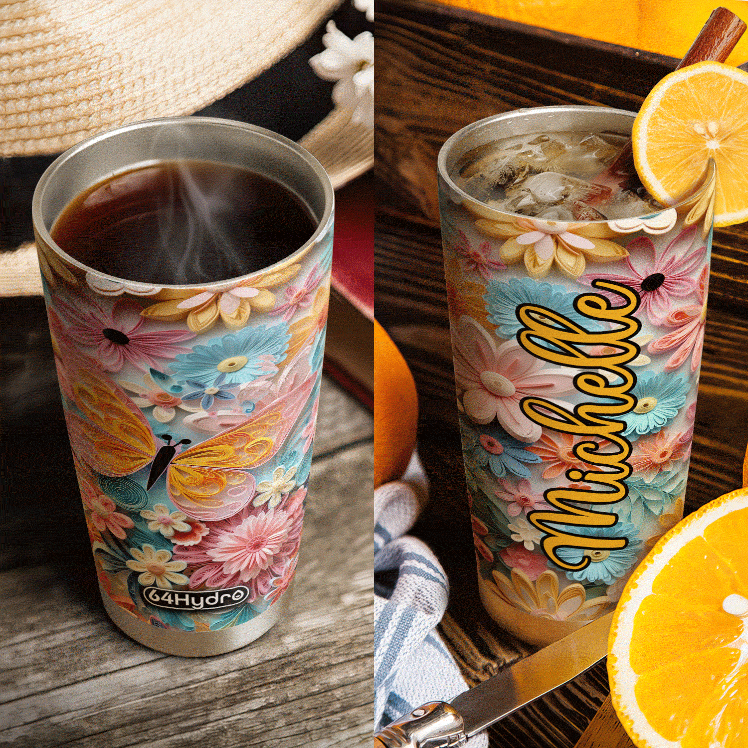 Butterfly Coloful Paper Quiling HHAY060723778 Stainless Steel Tumbler