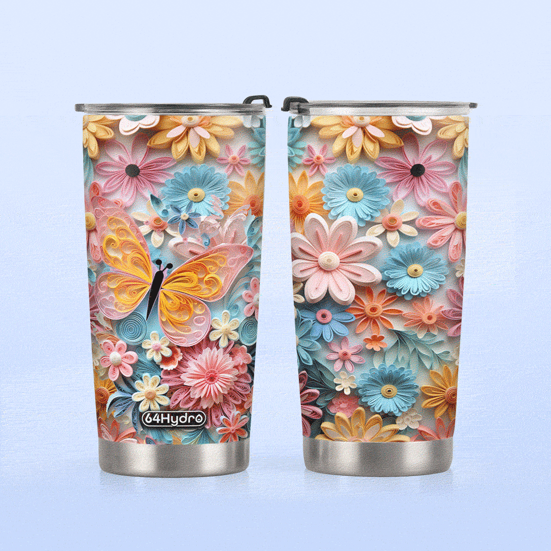 Butterfly Coloful Paper Quiling HHAY060723778 Stainless Steel Tumbler
