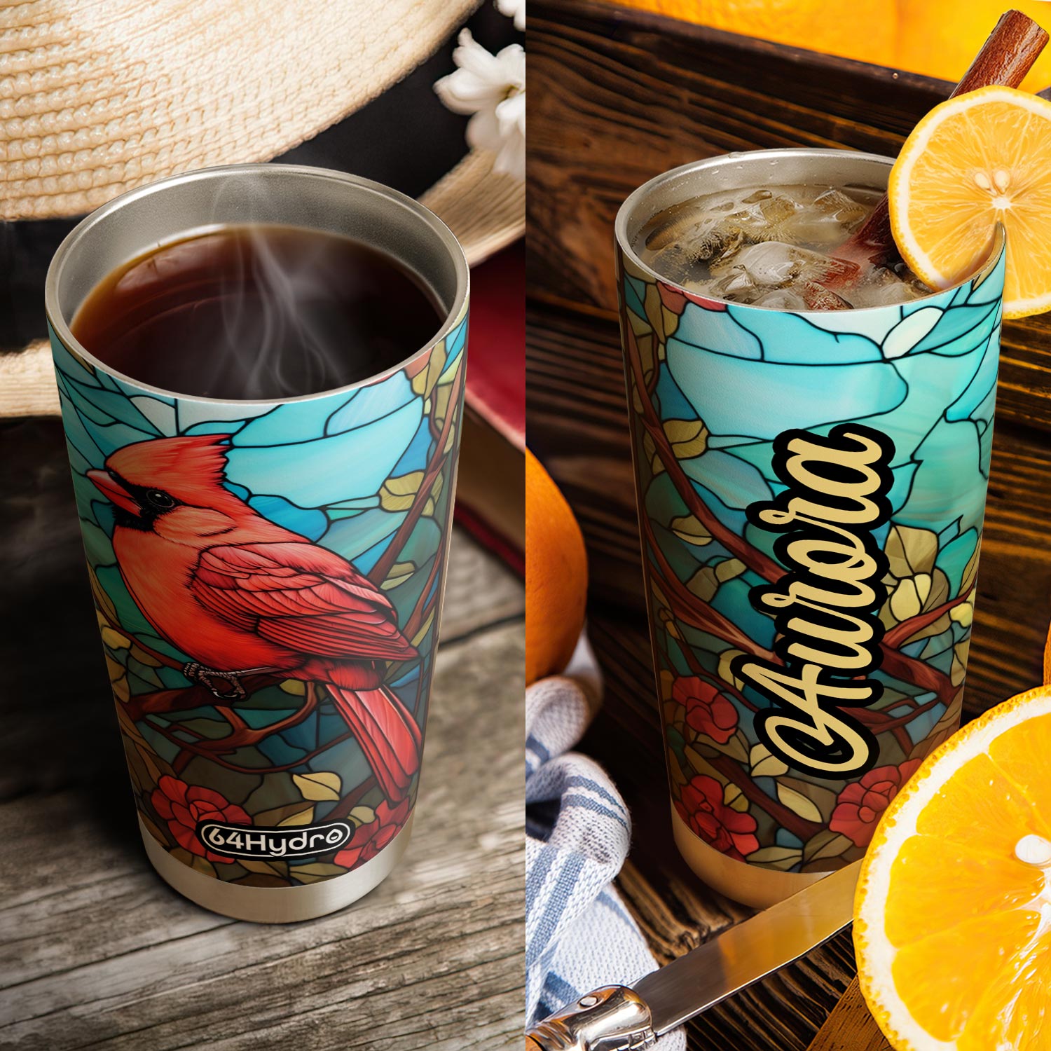 Cardinal Stained Glass Style HTRZ19092337MJ Stainless Steel Tumbler