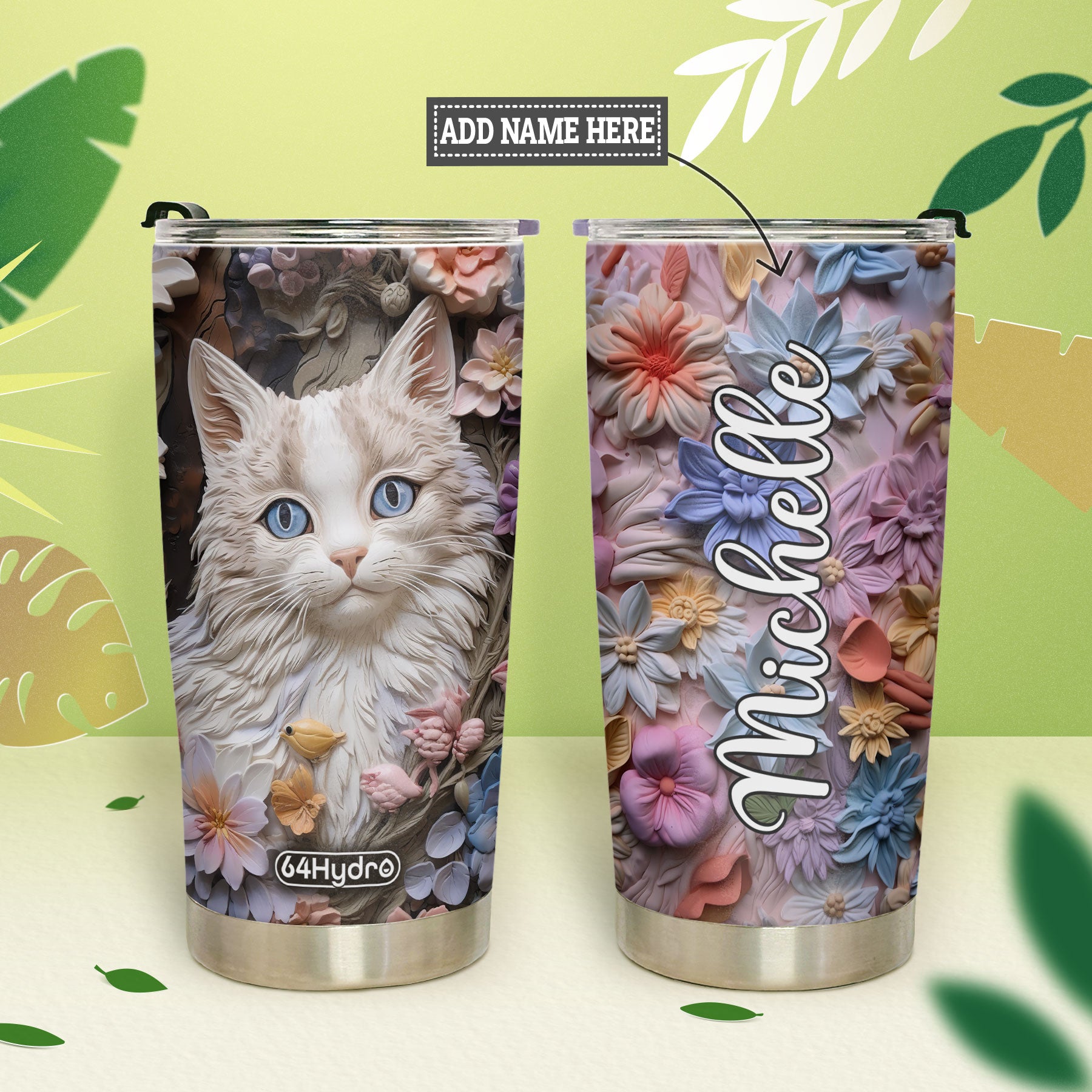 Cat Flowers Plaster Carving HHAY100723670 Stainless Steel Tumbler