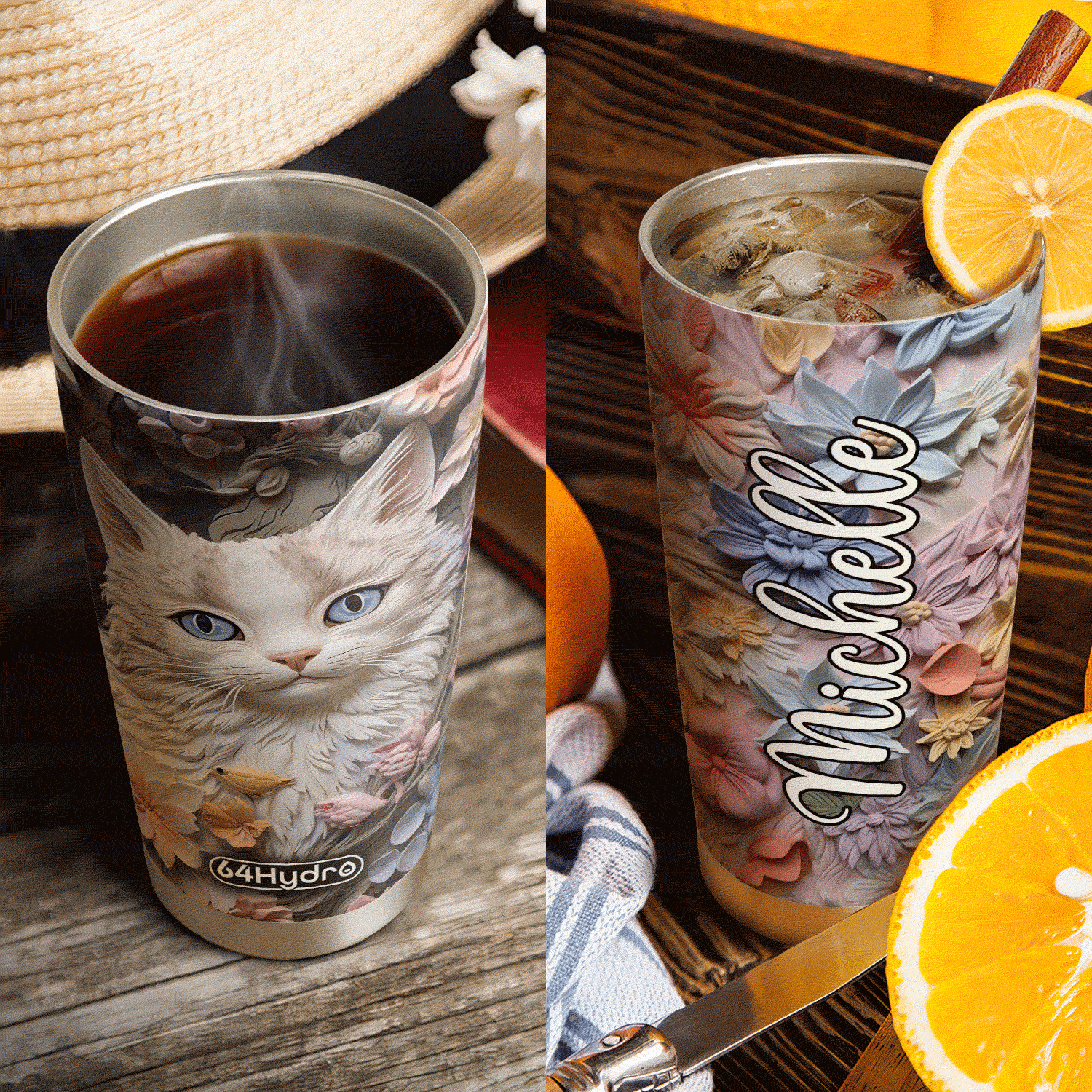 Cat Flowers Plaster Carving HHAY100723670 Stainless Steel Tumbler