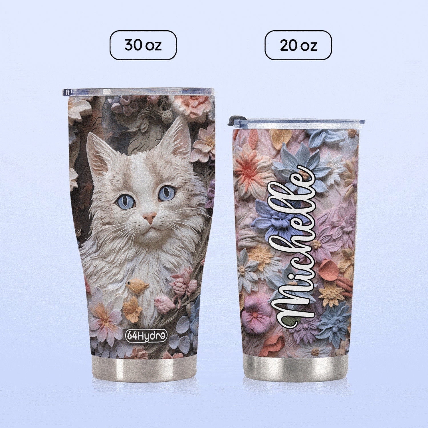 Cat Flowers Plaster Carving HHAY100723670 Stainless Steel Tumbler