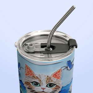 Cat In The Flowers Garden Paper Quiling HHAY060723441 Stainless Steel Tumbler