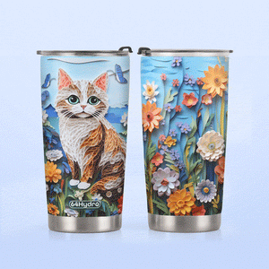 Cat In The Flowers Garden Paper Quiling HHAY060723441 Stainless Steel Tumbler