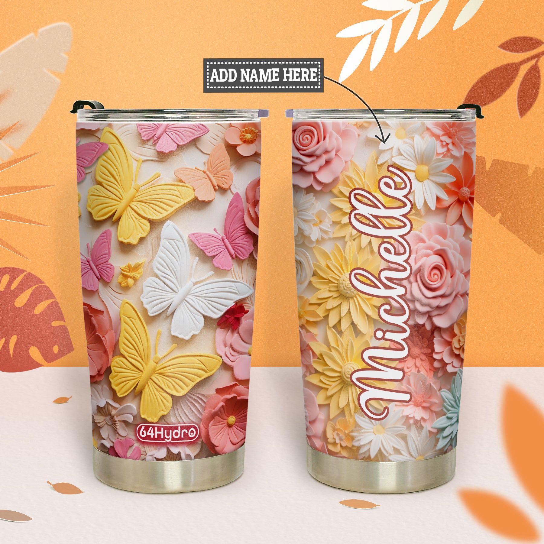 Colorful Butterfly Plaster Carving HHAY060723960 Stainless Steel Tumbler